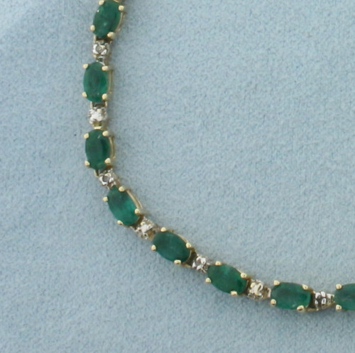 Emerald and Diamond Tennis Bracelet in 14k Yellow Gold