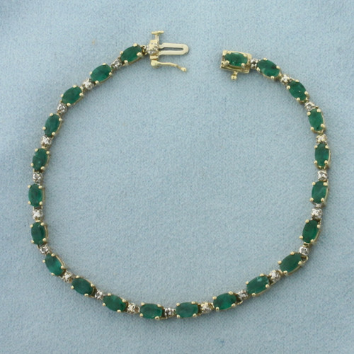 Emerald and Diamond Tennis Bracelet in 14k Yellow Gold