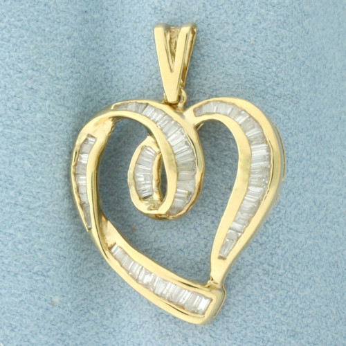 Baguette Diamond Heart Pendant in 14k Yellow Gold