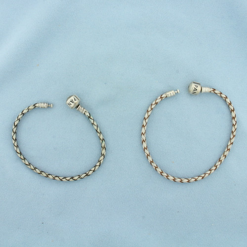 Pandora Braided Woven Silver Grey Bracelets Set of 2 in Sterling Silver