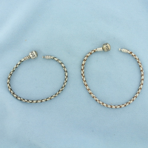 Pandora Braided Woven Silver Grey Bracelets Set of 2 in Sterling Silver