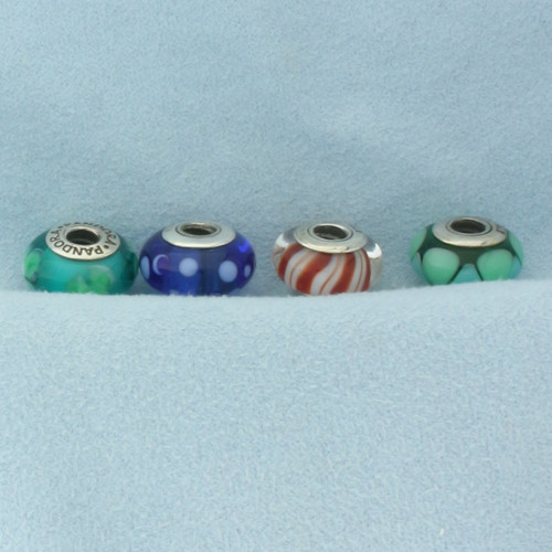 Pandora Murano Glass Bead Charms Set of 4 in Sterling Silver