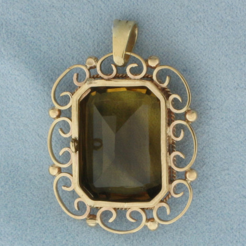 Vintage 30ct Smoky Topaz Pendant in 14k Yellow Gold