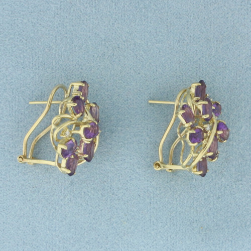Amethyst and Diamond Omega Back Earrings in 14k Yellow Gold