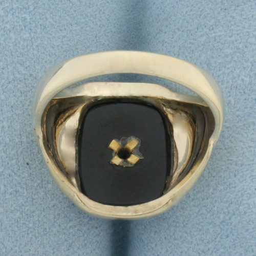 Mens Vintage Onyx And Diamond Signet Ring in 10K Yellow Gold