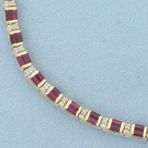 Ruby and Diamond Tennis Bracelet in 14k Yellow Gold