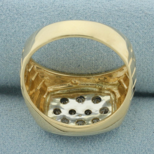Mens Pave Diamond Presidential Design Ring in 14k Yellow Gold