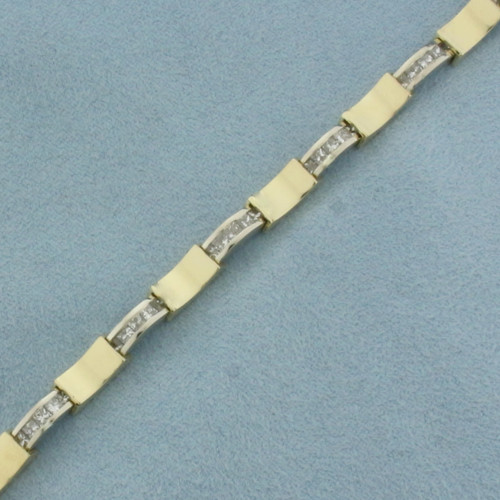Two Tone Princess Diamond Bracelet in 14k Yellow and White Gold