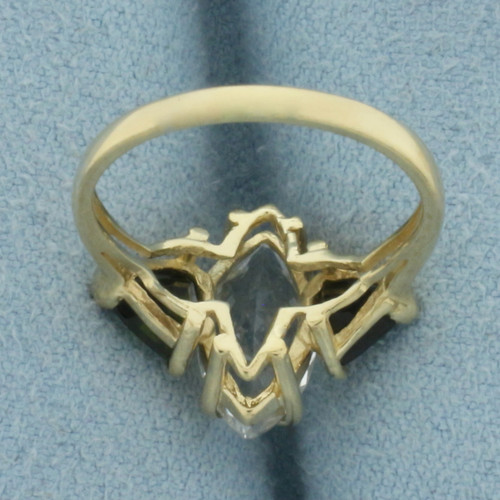 Marquise CZ and Tourmaline Ring in 10k Yellow Gold