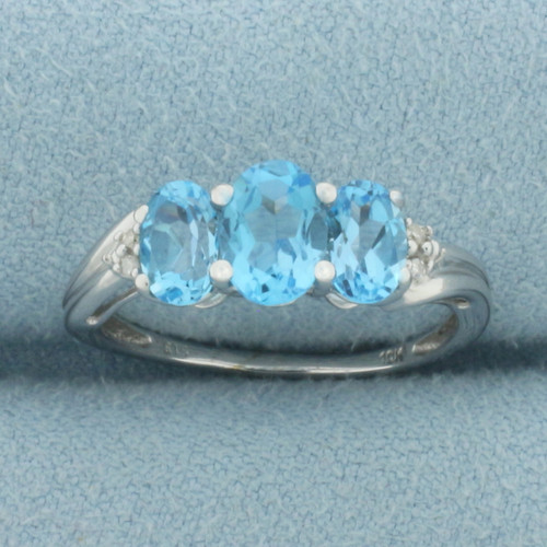 Swiss Blue Topaz and Diamond Ring in 10k White Gold