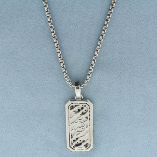 Effy Mens Black Spinel and Onyx Dog Tag Necklace in Sterling Silver