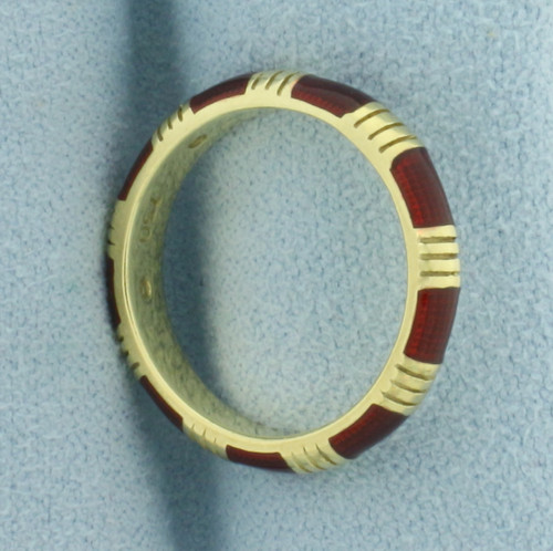 Red Enamel Striped Stacking Ring in 18k Yellow Gold