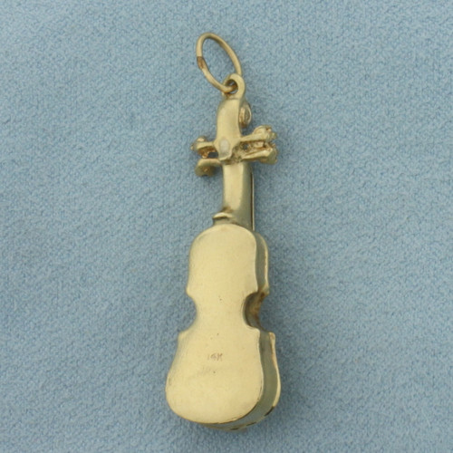 Violin Charm or Pendant in 14k Yellow and White Gold