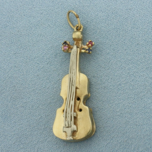 Violin Charm or Pendant in 14k Yellow and White Gold
