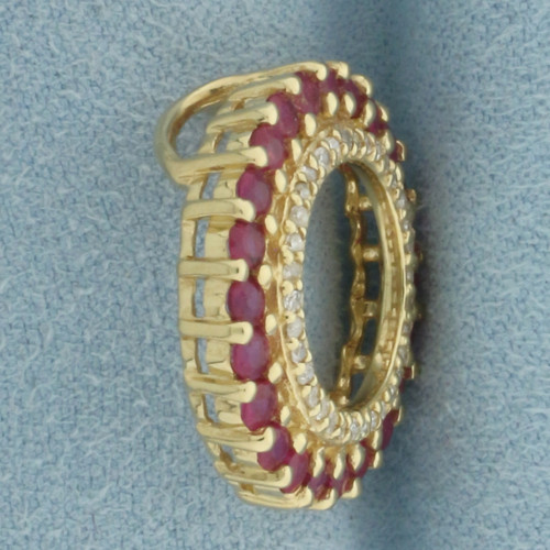 Ruby and Diamond Circle Pendant in 14k Yellow Gold