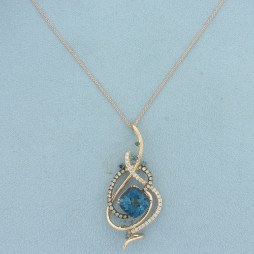 Levian Crazy Collection Deep Sea Blue Topaz and Diamond Necklace in 14k Rose Gold