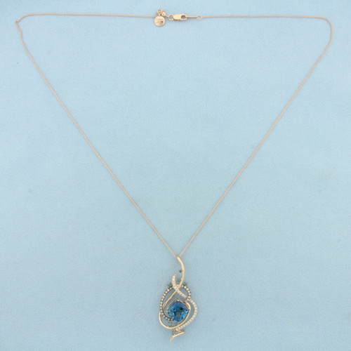 Levian Crazy Collection Deep Sea Blue Topaz and Diamond Necklace in 14k Rose Gold