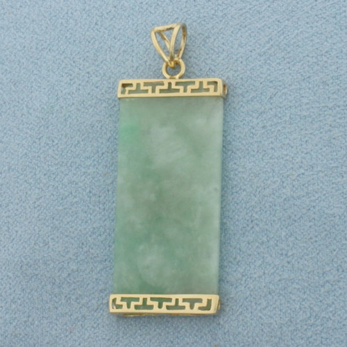 Chinese Good Fortune Jade Pendant in 14k Yellow Gold