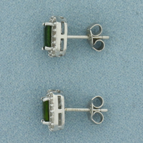Russian Chrome Diopside and White Zircon Earrings in Sterling Silver