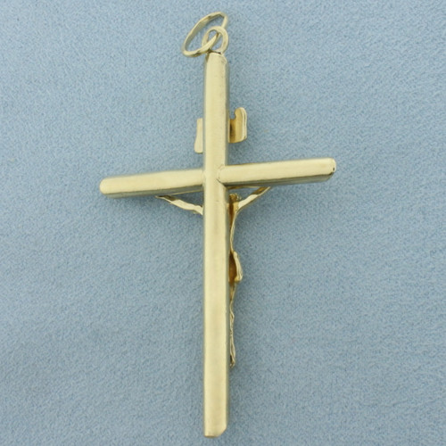 Large Mens Crucifix Cross Pendant in 10k Yellow Gold