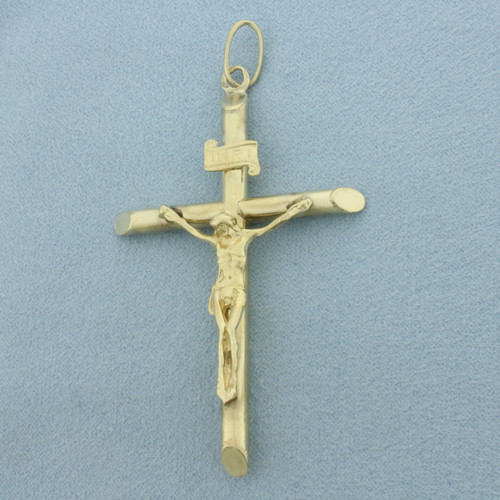 Large Mens Crucifix Cross Pendant in 10k Yellow Gold