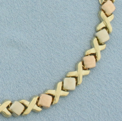 Tri-Color XO Bracelet in 14k Yellow, White, and Rose Gold