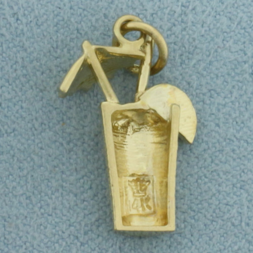 Cocktail With Umbrella Charm in 14k Yellow Gold