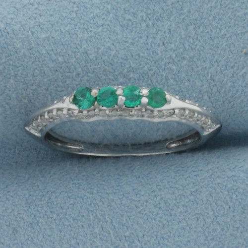 Emerald and Diamond Ring in 14k White Gold