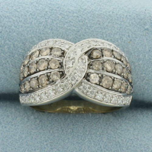 Cognac and White Diamond Ring in 10k White Gold