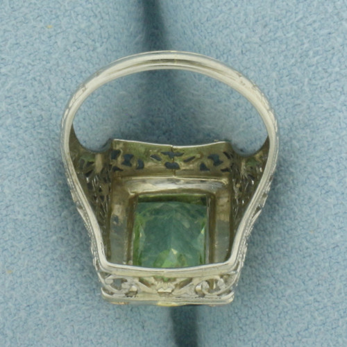Vintage Mint Green Tourmaline Filigree Ring in 14k White, Rose, and Yellow Gold
