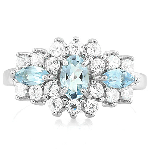 Sky Blue Topaz, White Sapphire, and Diamond Ring in Sterling Silver