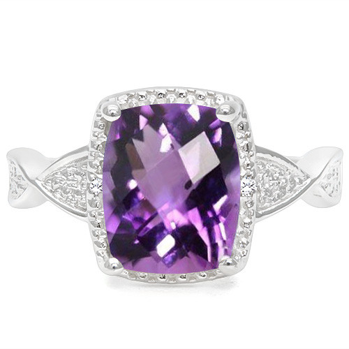 Amethyst and Diamond Ring in Sterling Silver