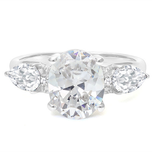 3-Stone White Topaz with Diamond Accent Ring In Sterling Silver