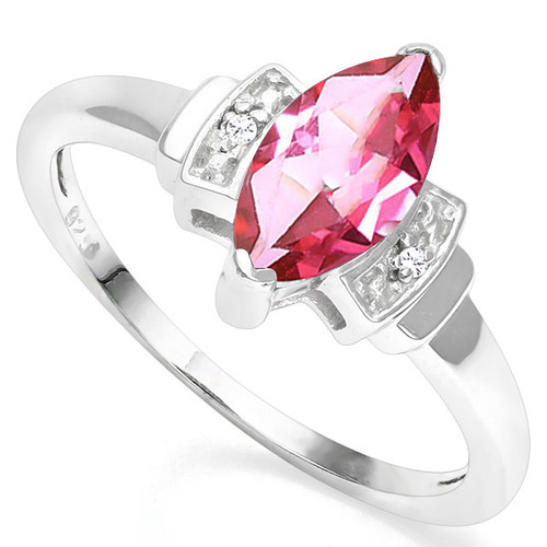 Marquise Red Topaz and Diamond Ring in Sterling Silver