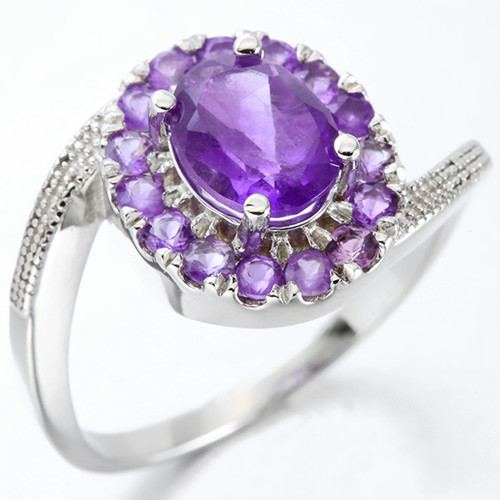 Amethyst Halo Ring in Sterling Silver