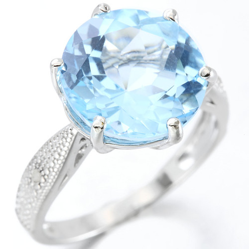 Huge Blue Topaz and Diamond Statement Ring in Sterling Silver