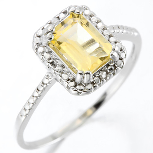 Citrine and Diamond Halo Ring in Sterling Silver