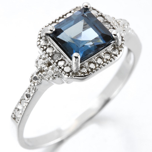 London Blue Topaz and Diamond Ring in Sterling Silver
