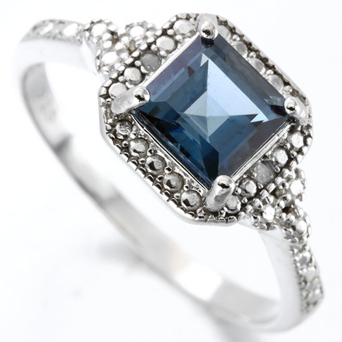 London Blue Topaz and Diamond Ring in Sterling Silver
