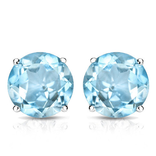10MM Round Sky Blue Topaz Stud Earrings in Sterling Silver