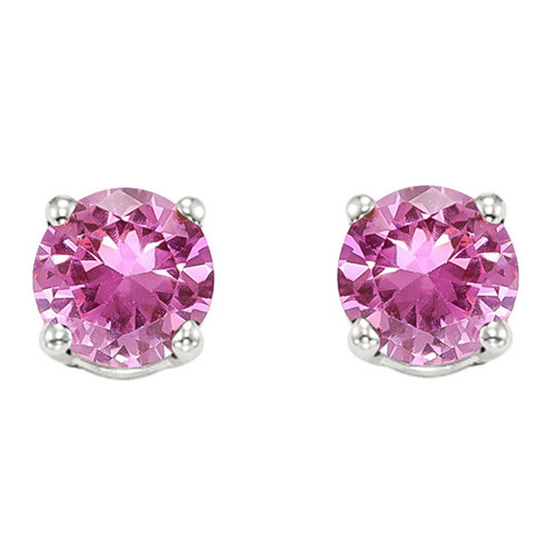 5MM Round Lab Pink Sapphire Earrings in Sterling Silver