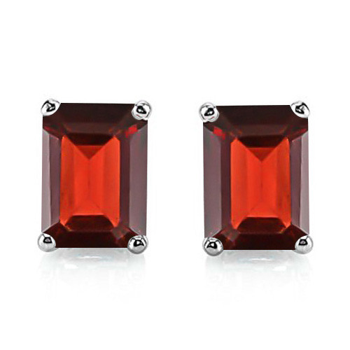 5x7 Emerald Cut Garnet Earrings in Sterling Silver
