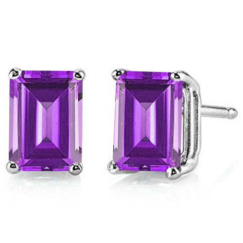 5x7 Emerald Cut Amethyst Earrings in Sterling Silver