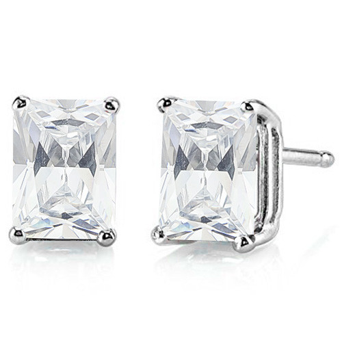 5x7 Emerald Cut White Topaz Earrings in Sterling Silver