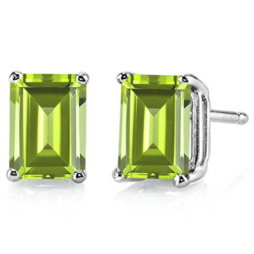 4x6 Emerald Cut Peridot Earrings in Sterling Silver