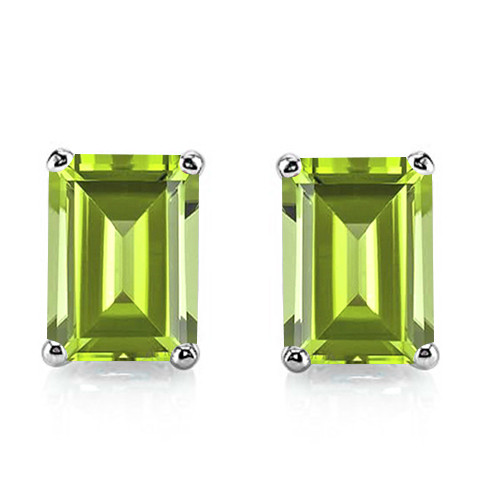 4x6 Emerald Cut Peridot Earrings in Sterling Silver