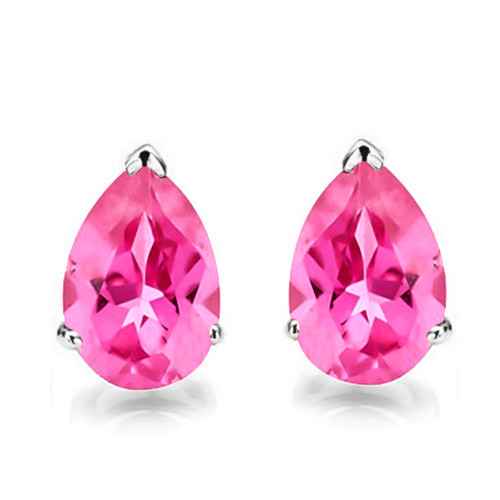 5x7 Pear Lab Pink Sapphire Earrings in Sterling Silver