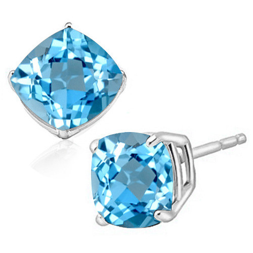 10MM Cushion Sky Blue Topaz Earrings in Sterling Silver