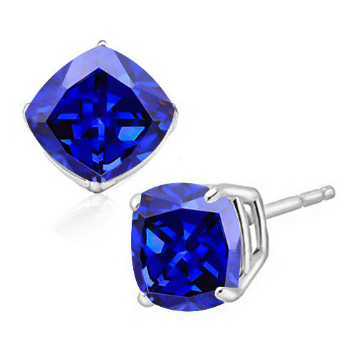 10MM Cushion Lab Tanzanite Earrings in Sterling Silver
