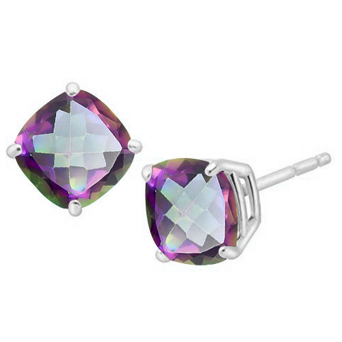 6MM Cushion Mystic Topaz Earrings in Sterling Silver